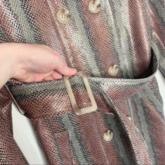 Laffaire Snakeskin Print Long Trench Coat Double Breasted  Button Belted Medium - Picture 7 of 12